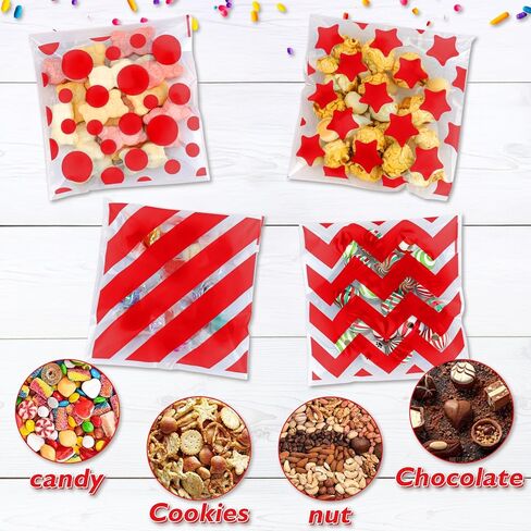 100 PCS Gold Polka Dots Star Stripe Cellophane bags(4x4 Inch) Self Sealing Cookie Treat Snack Goodie Candy Goody Gifts Bags for Baby Shower Graduation Birthday Holiday Party Favors Supplies Wrap in Saudi Arabia