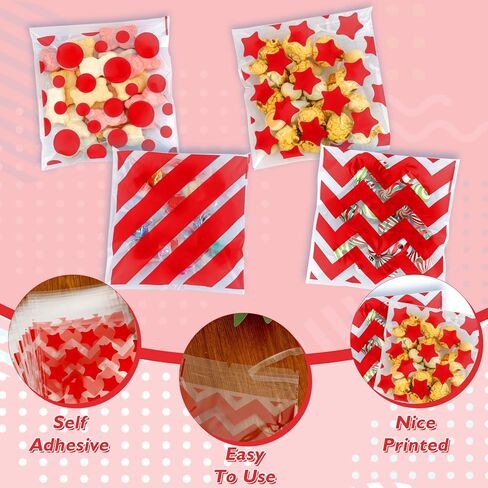 100 PCS Gold Polka Dots Star Stripe Cellophane bags(4x4 Inch) Self Sealing Cookie Treat Snack Goodie Candy Goody Gifts Bags for Baby Shower Graduation Birthday Holiday Party Favors Supplies Wrap in Saudi Arabia