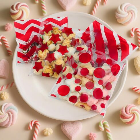 100 PCS Gold Polka Dots Star Stripe Cellophane bags(4x4 Inch) Self Sealing Cookie Treat Snack Goodie Candy Goody Gifts Bags for Baby Shower Graduation Birthday Holiday Party Favors Supplies Wrap in Saudi Arabia
