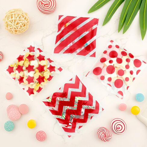 100 PCS Gold Polka Dots Star Stripe Cellophane bags(4x4 Inch) Self Sealing Cookie Treat Snack Goodie Candy Goody Gifts Bags for Baby Shower Graduation Birthday Holiday Party Favors Supplies Wrap in Saudi Arabia