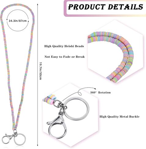 الحبل المعلم بالخرز لشارات الهوية والمفاتيح اللطيفة Clay Boho Lanyard for Women Cruise Ship Cards Office Office Office Office in Kuwait