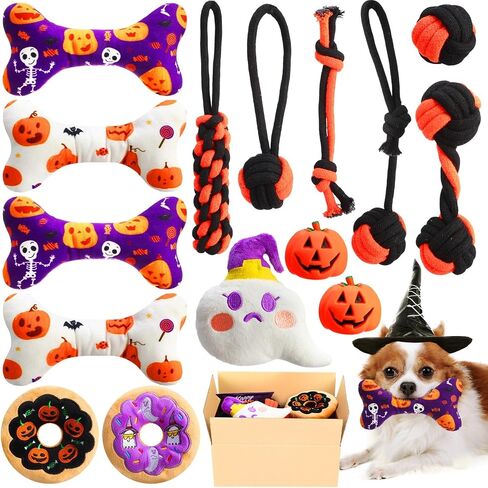 16 PCS Halloween Dog Advent Calendar 2025 Squeaky Toys Pumpkin Ghost Interactive Ball and Bones Agm For Small Medium Exper Gare Guppy Buppy Heagh Hight (Halloween) in Kuwait