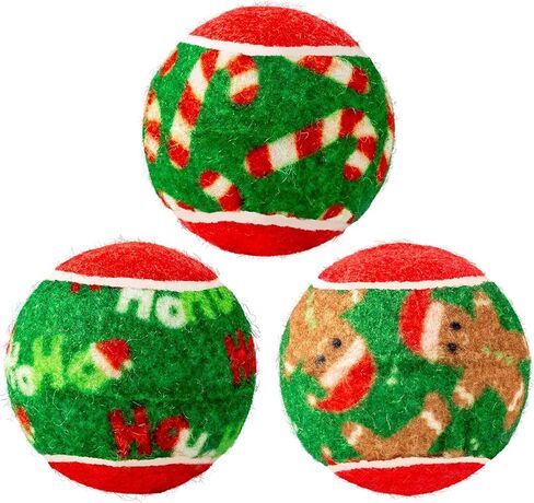 Kong Holiday Squeakair Tennis Balls Dog Toy-6 عبوات من كرات الجلب الصاخبة مع موضوع عيد الميلاد ، مواد غير كاشفة لطيفة على الأسنان (صغيرة) in Kuwait