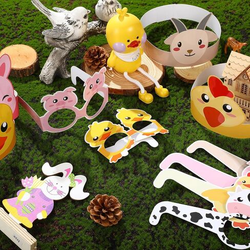 48 Pieces Farm Animal Paper Eyeglasses Farm Animal Birthday Paper Crown Headbands Farm Kids Birthday Party Hats Cow Chicken Barnyard Party Favors for Kids Toddlers Baby Holiday Games Party Supplies in Saudi Arabia