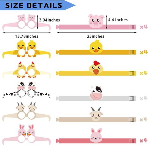 48 Pieces Farm Animal Paper Eyeglasses Farm Animal Birthday Paper Crown Headbands Farm Kids Birthday Party Hats Cow Chicken Barnyard Party Favors for Kids Toddlers Baby Holiday Games Party Supplies in Saudi Arabia