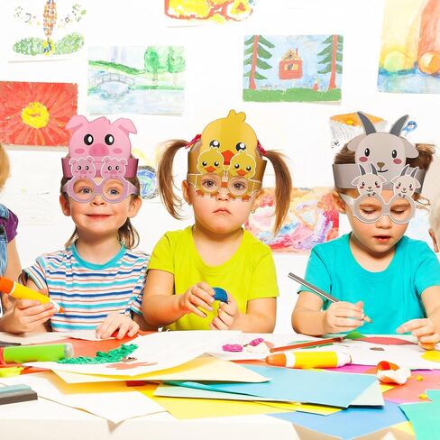 48 Pieces Farm Animal Paper Eyeglasses Farm Animal Birthday Paper Crown Headbands Farm Kids Birthday Party Hats Cow Chicken Barnyard Party Favors for Kids Toddlers Baby Holiday Games Party Supplies in Saudi Arabia
