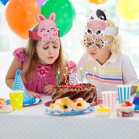 48 Pieces Farm Animal Paper Eyeglasses Farm Animal Birthday Paper Crown Headbands Farm Kids Birthday Party Hats Cow Chicken Barnyard Party Favors for Kids Toddlers Baby Holiday Games Party Supplies in Saudi Arabia