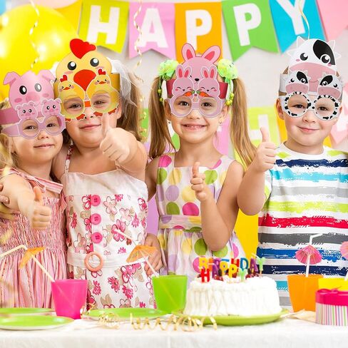 48 Pieces Farm Animal Paper Eyeglasses Farm Animal Birthday Paper Crown Headbands Farm Kids Birthday Party Hats Cow Chicken Barnyard Party Favors for Kids Toddlers Baby Holiday Games Party Supplies in Saudi Arabia