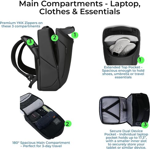 حقيبة ظهر Backpack Smart Business Smart-حقيبة كمبيوتر محمول سفر مقاومة للماء لـ 17.3 "مع ميناء شحن USB-تصميم عالي التقنية للعمل والسفر in Saudi Arabia