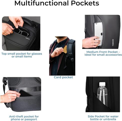 حقيبة ظهر Backpack Smart Business Smart-حقيبة كمبيوتر محمول سفر مقاومة للماء لـ 17.3 "مع ميناء شحن USB-تصميم عالي التقنية للعمل والسفر in Saudi Arabia