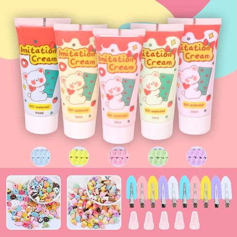 5 Pcs 50g Fake Whipped Cream Glue Toys Decoden Cream,Charm Craft Resin Decoration for Phone Case Making Craft DIY, Hair Accessories, Decoration in Saudi Arabia