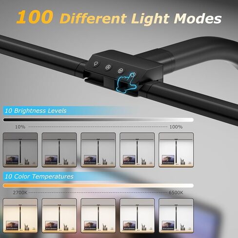 Desk lamp,LED Desk Lamps for Home Office,Eye-Caring Architect Lamp for Desk with Clamp,Dual Screen Computer Monitor Gooseneck Smart Light:24W 10 Color Flexible Adjustable Desk Lamp for Study Drafting in Saudi Arabia