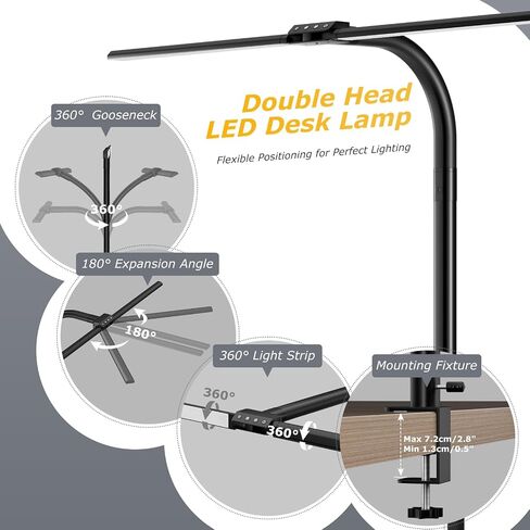 Desk lamp,LED Desk Lamps for Home Office,Eye-Caring Architect Lamp for Desk with Clamp,Dual Screen Computer Monitor Gooseneck Smart Light:24W 10 Color Flexible Adjustable Desk Lamp for Study Drafting in Saudi Arabia