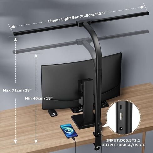 Desk lamp,LED Desk Lamps for Home Office,Eye-Caring Architect Lamp for Desk with Clamp,Dual Screen Computer Monitor Gooseneck Smart Light:24W 10 Color Flexible Adjustable Desk Lamp for Study Drafting in Saudi Arabia