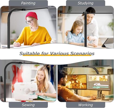 Desk lamp,LED Desk Lamps for Home Office,Eye-Caring Architect Lamp for Desk with Clamp,Dual Screen Computer Monitor Gooseneck Smart Light:24W 10 Color Flexible Adjustable Desk Lamp for Study Drafting in Saudi Arabia
