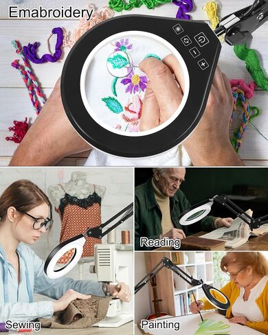10X & 5X Magnifying Glass with Light, Ultra Long Swing Arm, 5 Colors & 10 Brightness, Real Glass Lens Large Magnifying Lamp for Craft Painting Workbench Jewelry Making Hobby Close Work (White) in Kuwait