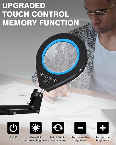 10 × و 5x مكبرة زجاجية مع الضوء ، ذراع طويلة الأرجوحة ، 5 ألوان و 10 سطوع ، عدسة زجاجية حقيقية مصباح مكبرة للطلاء الحرفي من طاولة العمل المجوهرات صنع الهوايات القريبة (أبيض) in Kuwait