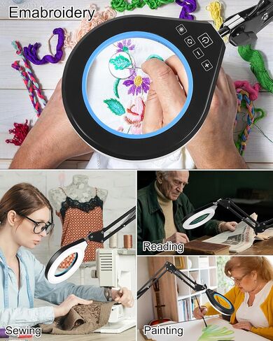 10 × و 5x مكبرة زجاجية مع الضوء ، ذراع طويلة الأرجوحة ، 5 ألوان و 10 سطوع ، عدسة زجاجية حقيقية مصباح مكبرة للطلاء الحرفي من طاولة العمل المجوهرات صنع الهوايات القريبة (أبيض) in Kuwait