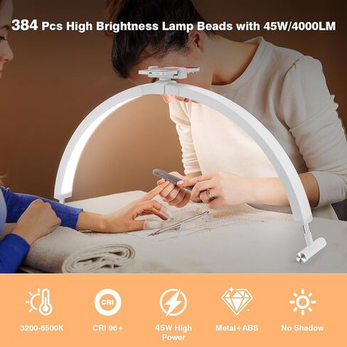 نصف ضوء القمر لمكتب الأظافر ، 30 '' مصباح قمر LED كبير لتقنيات الأظافر ، مانيكير وحرف اليدوية ، أوضاع ألوان قابلة للتعديل ، مع حامل الهاتف (أبيض) in Kuwait