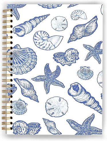 Retro Blue Coastal Seashell Notebook, Summer Starfish Beach Journal, Trendy Preppy Beachy Coastal Journal, Nautical Ocean Hardcover Spiral Notebooks, 5.5x8.3 Inch in Saudi Arabia