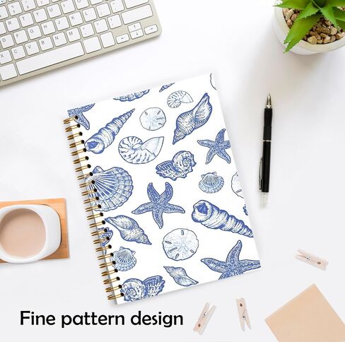 Retro Blue Coastal Seashell Notebook, Summer Starfish Beach Journal, Trendy Preppy Beachy Coastal Journal, Nautical Ocean Hardcover Spiral Notebooks, 5.5x8.3 Inch in Saudi Arabia