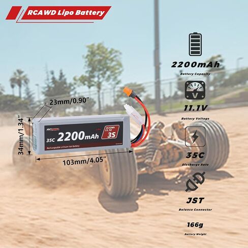 RCAWD 11.1V Lipo Battery 3S 35C 2200mAh with JST Plug IC2 Connector 3S 11.1V 1.6A Charger for Arrma Grom Mojave Typhon BLX Series Upgrades Part in Saudi Arabia