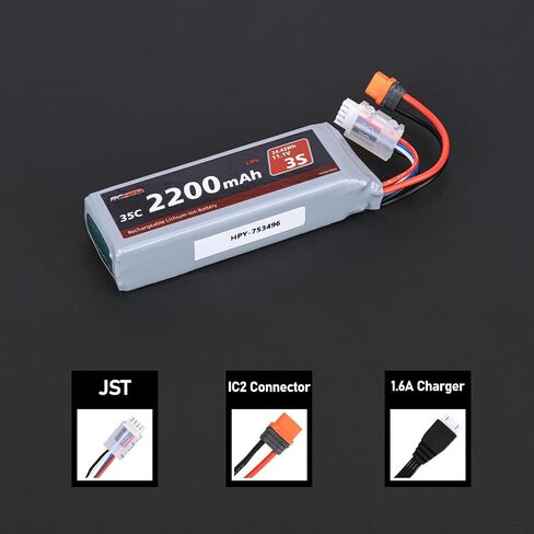 RCAWD 11.1V Lipo Battery 3S 35C 2200mAh with JST Plug IC2 Connector 3S 11.1V 1.6A Charger for Arrma Grom Mojave Typhon BLX Series Upgrades Part in Saudi Arabia
