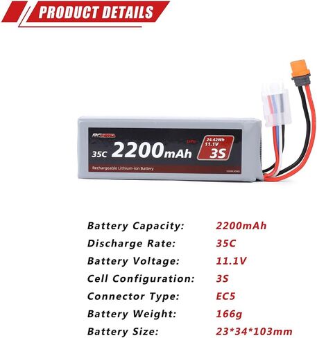 RCAWD 11.1V Lipo Battery 3S 35C 2200mAh with JST Plug IC2 Connector 3S 11.1V 1.6A Charger for Arrma Grom Mojave Typhon BLX Series Upgrades Part in Saudi Arabia