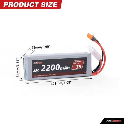 RCAWD 11.1V Lipo Battery 3S 35C 2200mAh with JST Plug IC2 Connector 3S 11.1V 1.6A Charger for Arrma Grom Mojave Typhon BLX Series Upgrades Part in Saudi Arabia