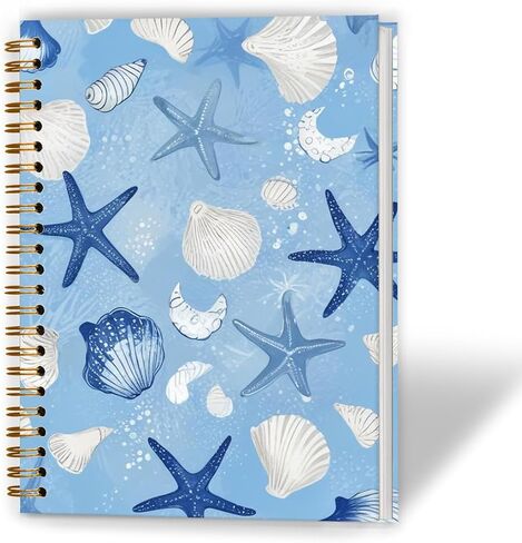 Retro Blue Coastal Seashell Notebook, Summer Starfish Beach Journal, Trendy Preppy Beachy Coastal Journal, Nautical Ocean Hardcover Spiral Notebooks, 5.5x8.3 Inch in Saudi Arabia