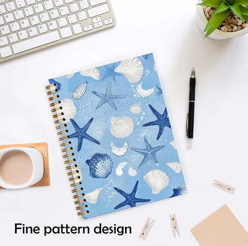 Retro Blue Coastal Seashell Notebook, Summer Starfish Beach Journal, Trendy Preppy Beachy Coastal Journal, Nautical Ocean Hardcover Spiral Notebooks, 5.5x8.3 Inch in Saudi Arabia