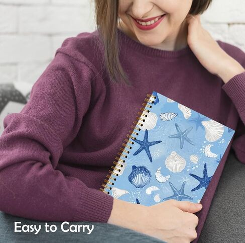 Retro Blue Coastal Seashell Notebook, Summer Starfish Beach Journal, Trendy Preppy Beachy Coastal Journal, Nautical Ocean Hardcover Spiral Notebooks, 5.5x8.3 Inch in Saudi Arabia
