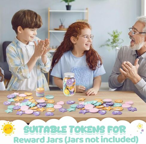 BOKON 200 PCS مكافأة الرموز الرموز الرموز الرموز لمكافأة السلوك للأطفال الرموز الخشبية الرموز الخشبية للطلاب المدرسي المدرسي الحافز لوازم تدريب السلوك جيد (ملون ، نجم) in Kuwait