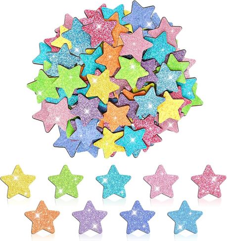 45 PCS Glitter Star Extra Tokens for Reward Jar Macaron Macaron Star Shape Wooden Redouts الرموز المميزة مع جيب الكتان للعودة إلى مدرس الطالب في الفصل الدراسي in Saudi Arabia
