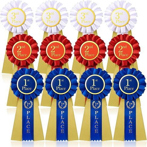 MTLEE 12 Pcs Award Ribbons 1st 2nd 3rd Place Ribbon Participation First Second Third Medal Rosette Winner Prize for School Classroom Recognition, Blue, Red, White, 6.5 x 3 Inch in Saudi Arabia