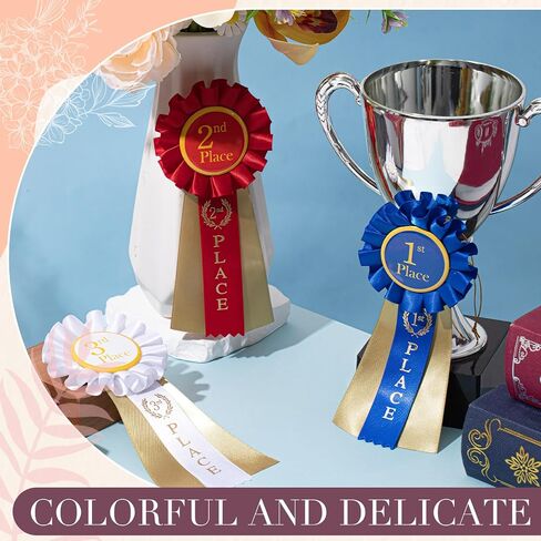 MTLEE 12 Pcs Award Ribbons 1st 2nd 3rd Place Ribbon Participation First Second Third Medal Rosette Winner Prize for School Classroom Recognition, Blue, Red, White, 6.5 x 3 Inch in Saudi Arabia