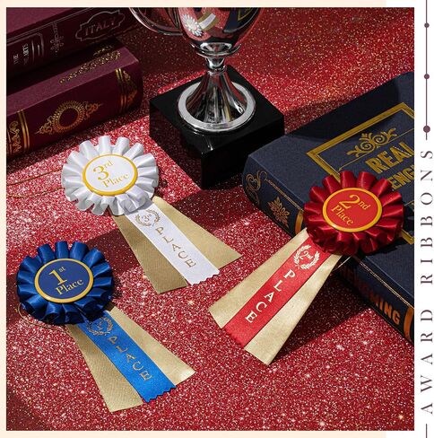 MTLEE 12 Pcs Award Ribbons 1st 2nd 3rd Place Ribbon Participation First Second Third Medal Rosette Winner Prize for School Classroom Recognition, Blue, Red, White, 6.5 x 3 Inch in Saudi Arabia