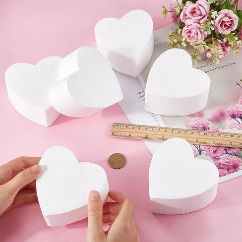 Gorgecraft 6pcs أقراص الرغوة أشكال القلب طراز 4 بوصة أبيض خفيف الوزن البوليسترين ستيرو ، دمية دمية ممارسة الكعكة زخرفة لتزيين كعكة الزفاف عيد الحب in Saudi Arabia