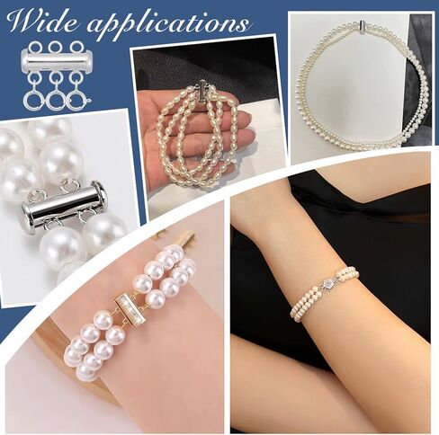 PH Pandahall 925 Sterling Silver Necklace Netring Clasp Clasp Clasp Clasp 3 Strands Conclace Conser Clasps مع مشابك قفل الشريحة لصنع المجوهرات 18 × 11 ملم in Saudi Arabia