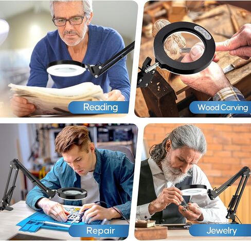 10X Magnifying Glass with Light and Stand,Portable Magnifying Glasses Magnifier with Light, Velvet Bag, 5 Color Modes 2-in-1 LED Desk Magnifier Lamp, Magnify Glasses for Close Work Hobbies in Kuwait