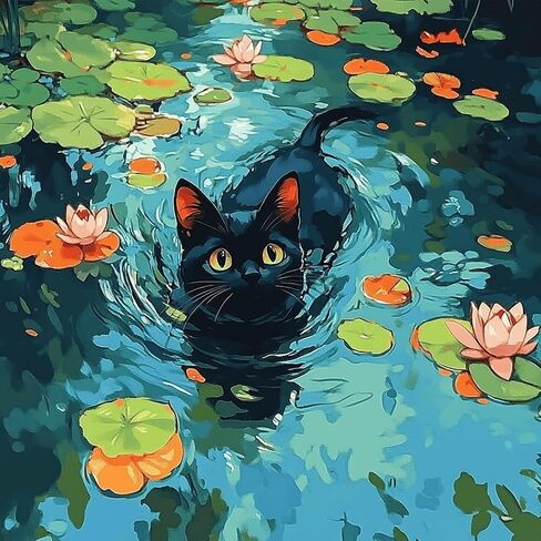 Newenmo Black Cat Paint بواسطة أرقام أرقام للبالغين ، زهور الزهور الزنابق الطلاء بأرقام على قماش بدون إطار ، لوحة زيتية DIY مثالية للمبتدئين ، الهوايات ، ديكور الجدار المنزلي 16x16 في in Saudi Arabia