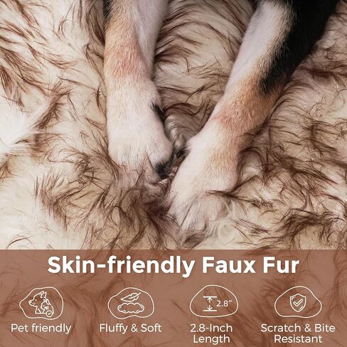 سرير كلب فرو 50 بوصة من الكلاب الكبيرة/المتوسطة الكلاب العظمية مع الفراء الرقيق الرقيق ورغوة الذاكرة الناعمة لتخفيف آلام المفاصل ، قابلة للغسل في الآلة ومقاومة للماء أبيض أبيض مع اللون البني in Kuwait