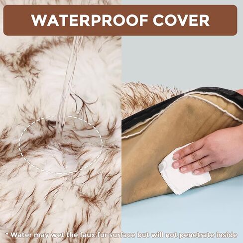 سرير كلب فرو 50 بوصة من الكلاب الكبيرة/المتوسطة الكلاب العظمية مع الفراء الرقيق الرقيق ورغوة الذاكرة الناعمة لتخفيف آلام المفاصل ، قابلة للغسل في الآلة ومقاومة للماء أبيض أبيض مع اللون البني in Kuwait