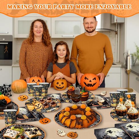 120 PCS Halloween Party Supplies تم تعيينه لـ 24 ضيفًا ، ولوحات متاح ، وأكواب ومناديل ، وفوانيس اليقطين ، والساحرة ، والقلعة والعنك العنكبوت للأطفال والكبار ديكورات الهالوين in Kuwait