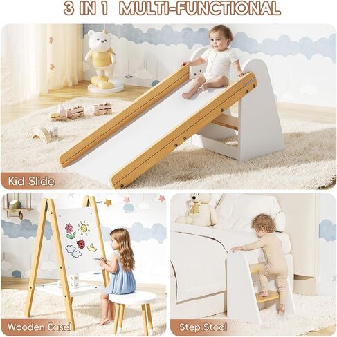 3 في 1 شريحة صغيرة شريحة داخلية ، يمكن استخدام شريحة أطفال خشبية للأطفال الصغار 1-3 ، كبراز الحامل والخطوة ، وملعب Slides FlaySet Toddler للداخلية والخارجية في الهواء الطلق in Kuwait