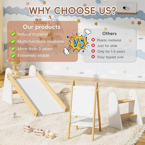 3 في 1 شريحة صغيرة شريحة داخلية ، يمكن استخدام شريحة أطفال خشبية للأطفال الصغار 1-3 ، كبراز الحامل والخطوة ، وملعب Slides FlaySet Toddler للداخلية والخارجية في الهواء الطلق in Kuwait