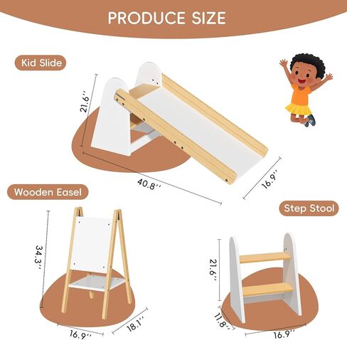 3 في 1 شريحة صغيرة شريحة داخلية ، يمكن استخدام شريحة أطفال خشبية للأطفال الصغار 1-3 ، كبراز الحامل والخطوة ، وملعب Slides FlaySet Toddler للداخلية والخارجية في الهواء الطلق in Kuwait