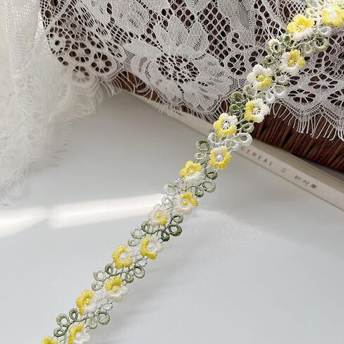 Floral Lace Rainbow Flower Ribbon Trim for DIY Sewing, Wedding, Bridal, Children Dress Decoration - Embroidered Appliques, 3 Yards (Rose Red) in Saudi Arabia