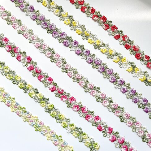 Floral Lace Rainbow Flower Ribbon Trim for DIY Sewing, Wedding, Bridal, Children Dress Decoration - Embroidered Appliques, 3 Yards (Rose Red) in Saudi Arabia