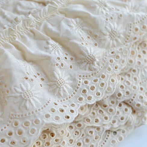 Eyelet Cotton Lace Trim White Embroidery Flower Ruffle Ribbon Pleated Edge Trim for Cuffs Skirt Dress Sewing DIY Material, 196.85 inch Length in Saudi Arabia
